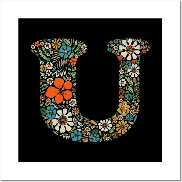 Hippie Floral Letter U Wall Art by zeljkica